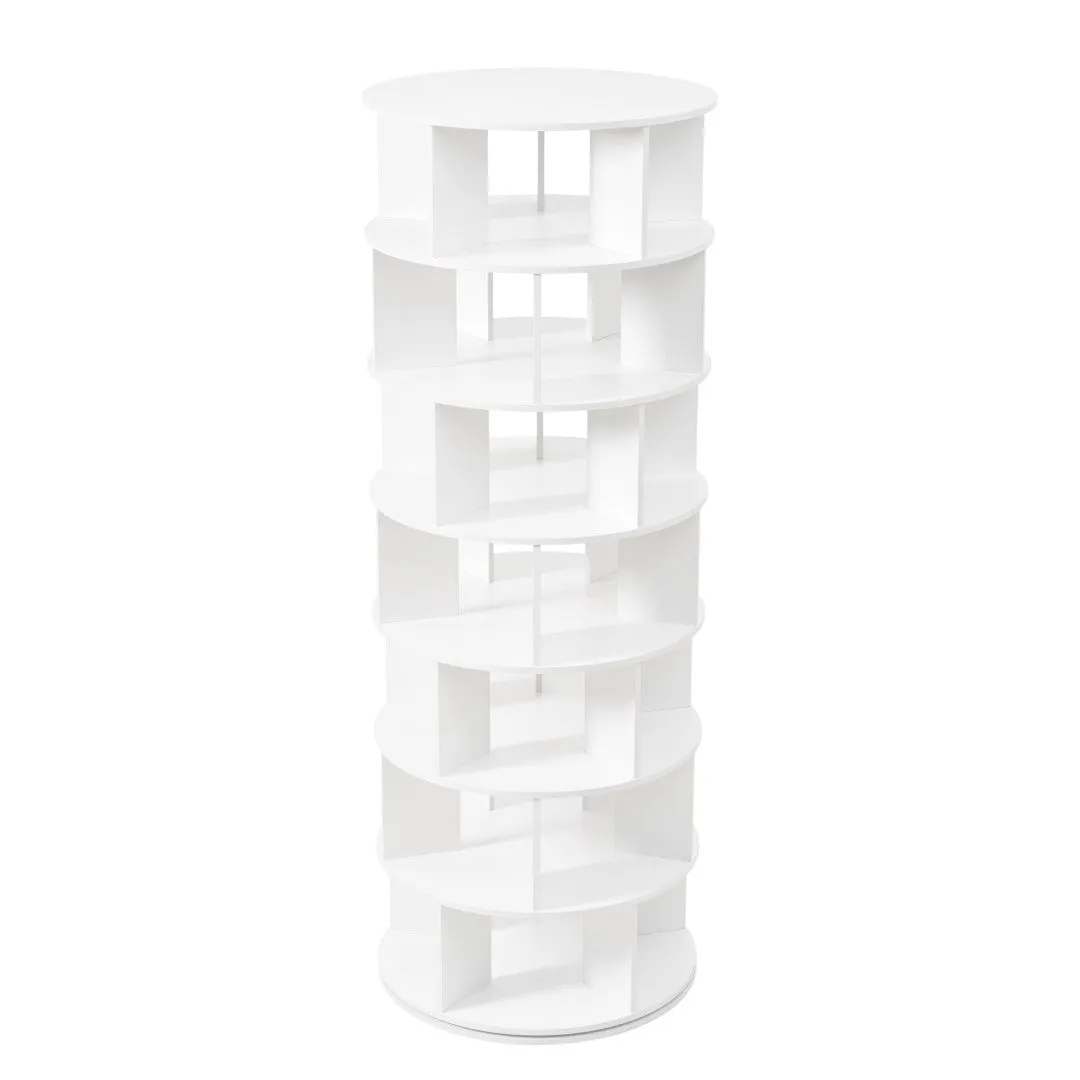 23.6'' Rotating Shoe Rack Tower, 7-Tier Spinning Shelf With 5 Grids Per Layer, Display Rack, 360° Revolving Carousel Closet Organizer, White
